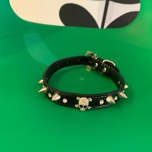 Spiked Black Dog Collar with Skull Design - New